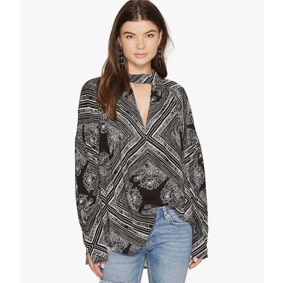 Free People Walking On A Dream Tunic Top Boho Long Sleeve Keyhole Neckline Small - Picture 1 of 6